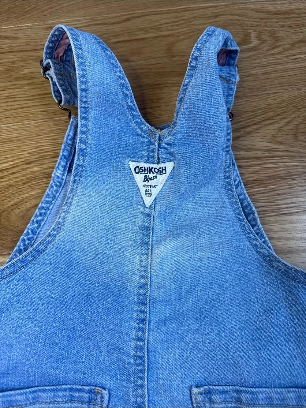 OshKosh B'gosh Light Blue Denim Overalls with Pink Floral Cuff Lining